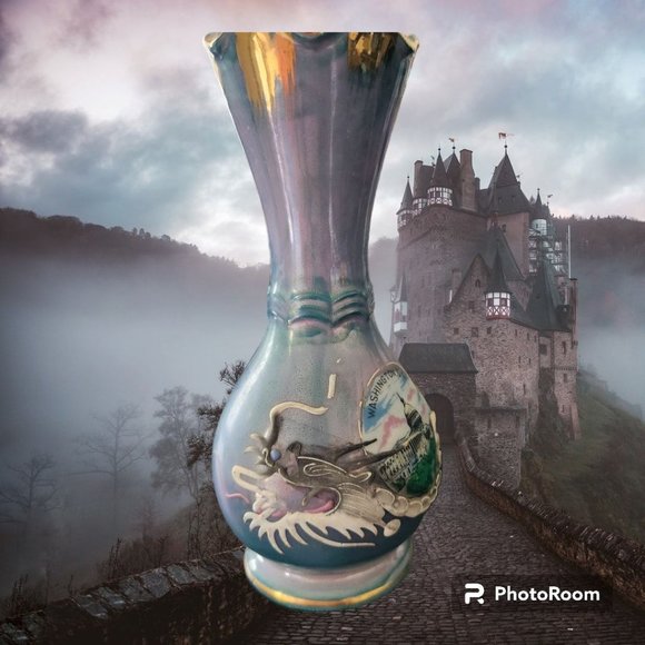 Vintage Japanese Moriage Dragonware Vase Souvenir Washington DC Original Sticker - Picture 3 of 7